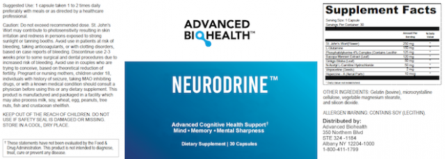 Neurodrine Supplement Facts